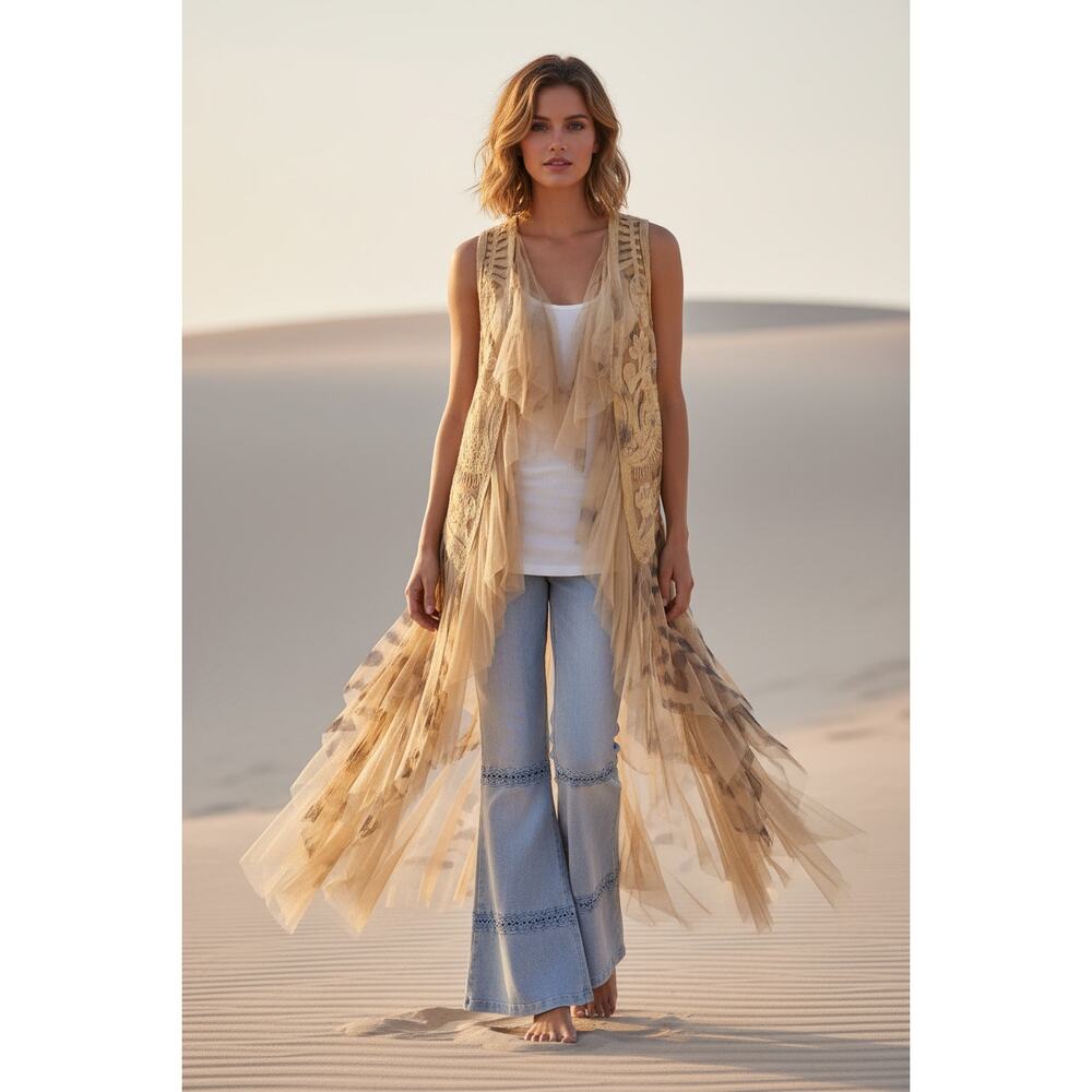 Origami Hi-Lo Gold Leopard Lace Vest S/M